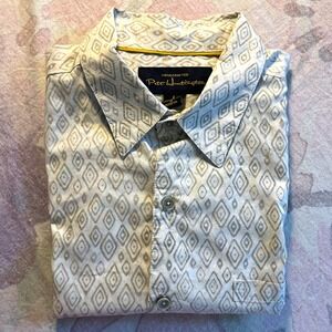 Pete Huntington Button Up L Mens Handcrafted Cotton Geometric Diamond Cream Tan